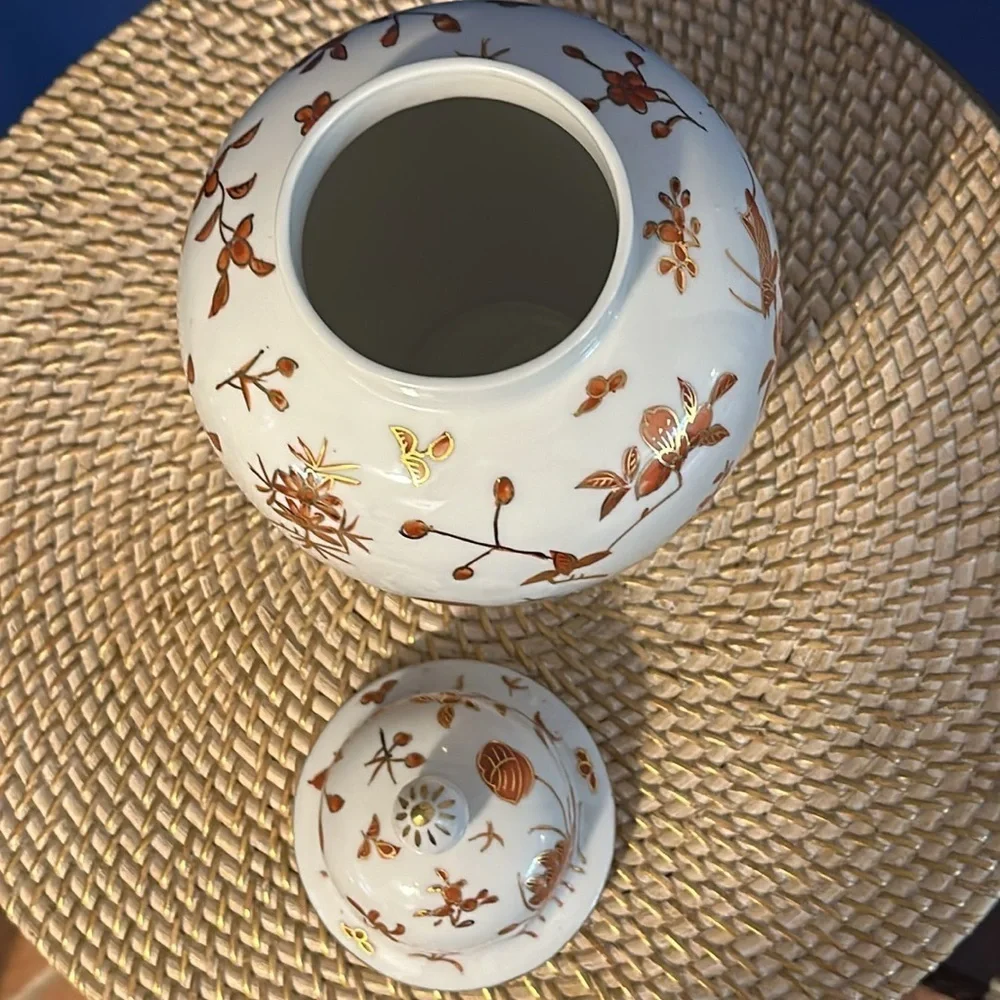 VINTAGE JAPANESE PORCELAIN WARE ACF FLORAL GINGER JAR HAND DECORATED HONG KONG